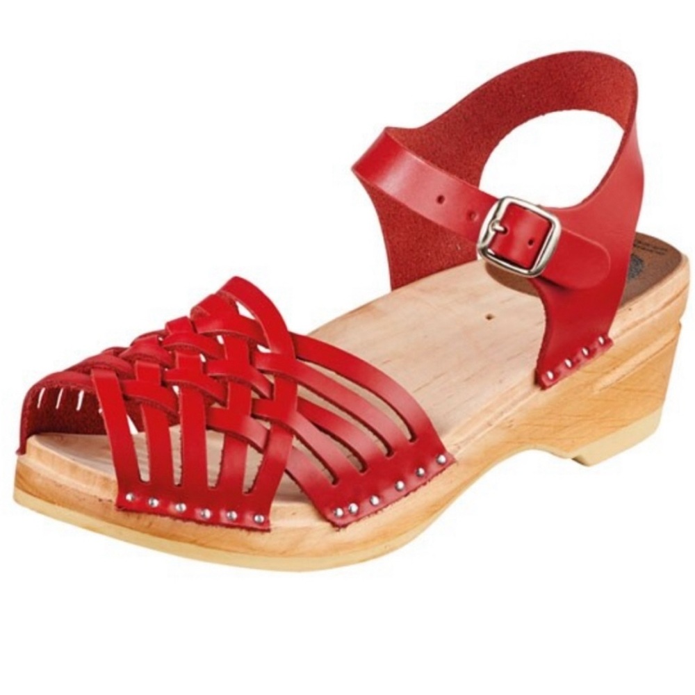 Troentorp Anna red heeled clog sandal, patent leather women's 38 GUC